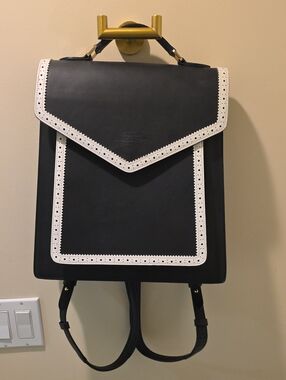 Black and White Contrast Trim Leather Backpack - Women's
